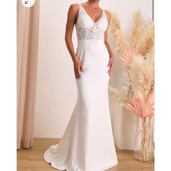 New Lulus Remarkably Romantic White Sheer Mesh Beaded Maxi Dress Size Medium - Picture 1 of 4